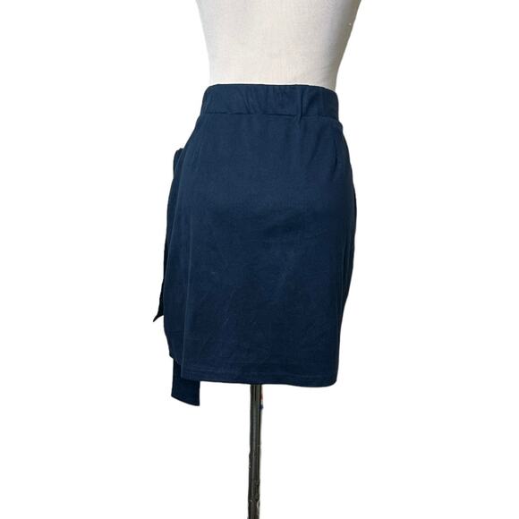 American Threads navy blue faux wrap pull on mini skirt size large - Picture 9 of 12